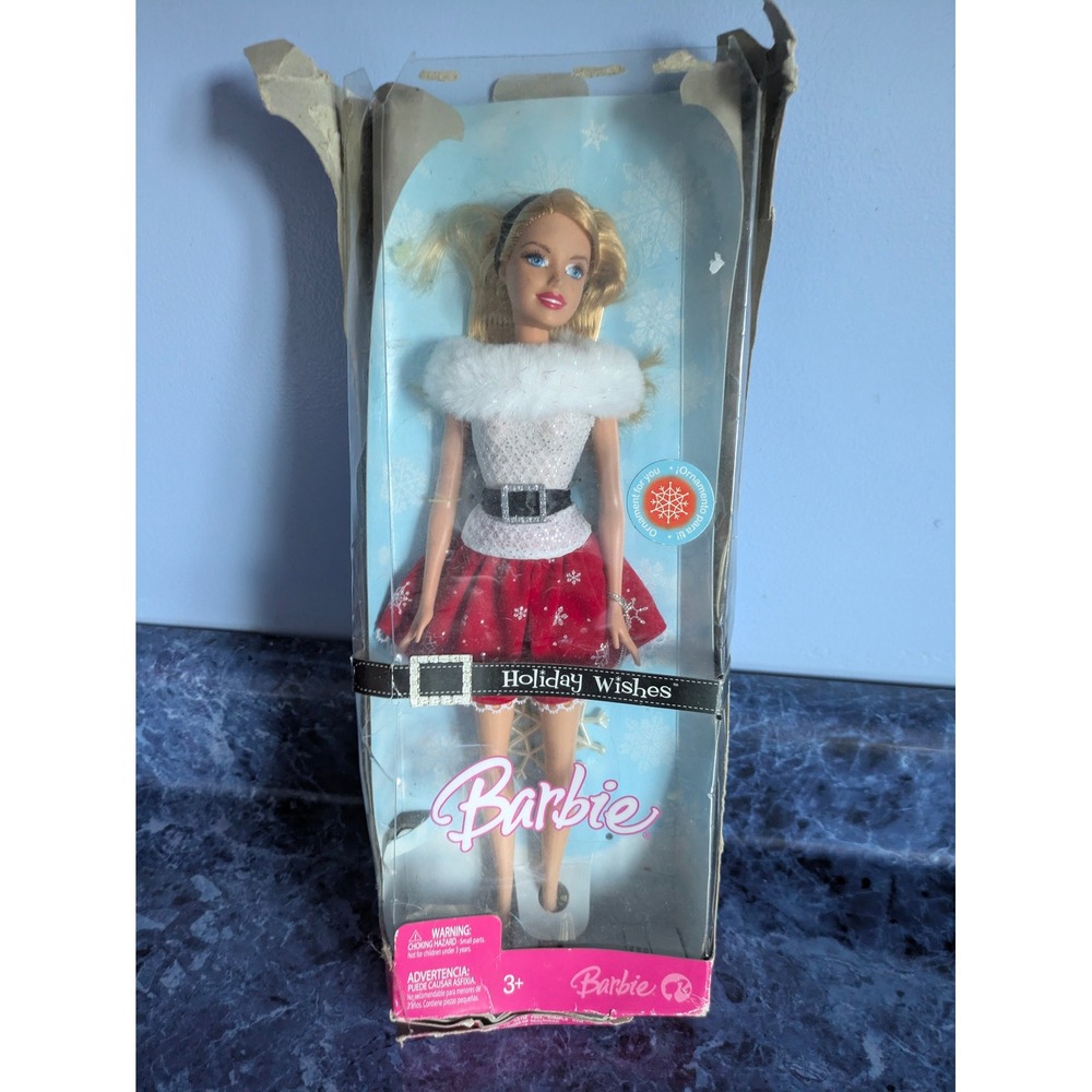 Holiday Wishes Barbie‎ Doll 2006 Ornament Blonde Hair Red Dress barbiecore